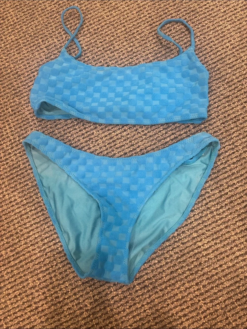 triangl swimwear Blue Checker Textured Bikini Set